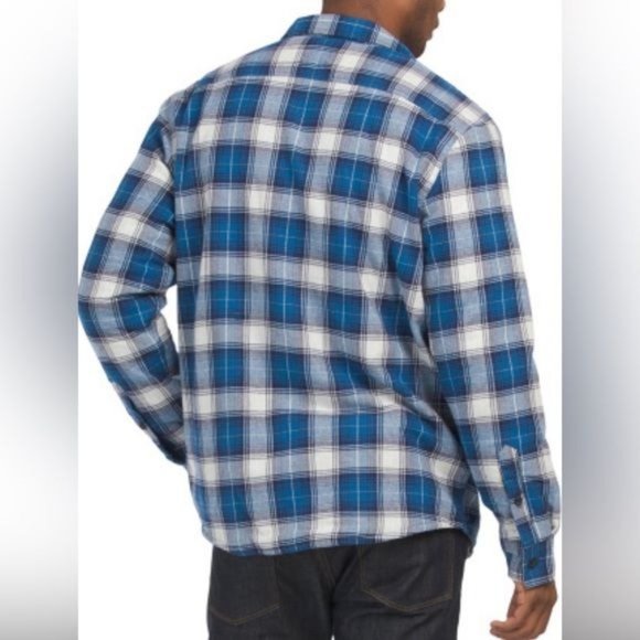 Eddie Bauer XXL Blue Plaid Fleece Lined Flannel Shirt Jacket Shacket - Picture 4 of 6
